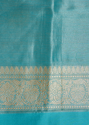 Sky Blue Katan Silk Saree — Kadwa Booti