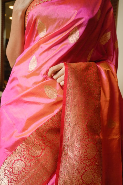 Pink Katan Pure Silk Saree