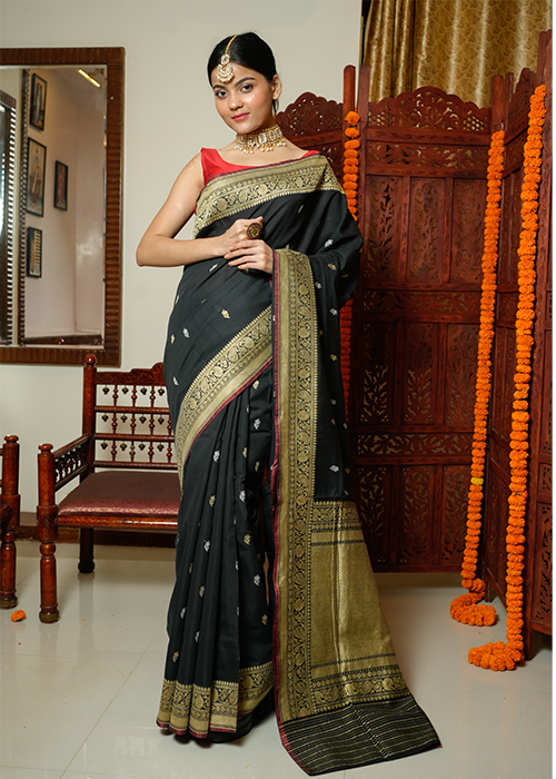 Black Cotton Silk Saree