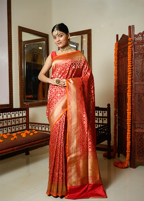 Red Katan Silk Saree