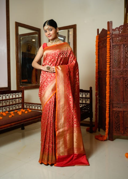 Red Katan Pure Silk Saree - Panaya 
