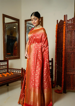 Red Katan Silk Saree