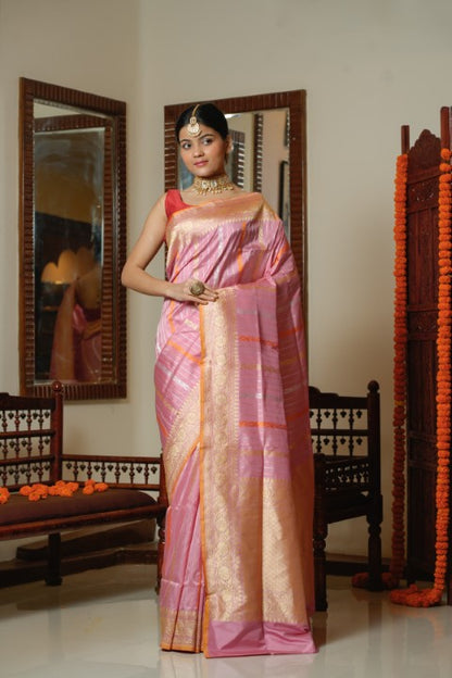 Mauve Pink Katan Pure Silk Saree - Panaya 