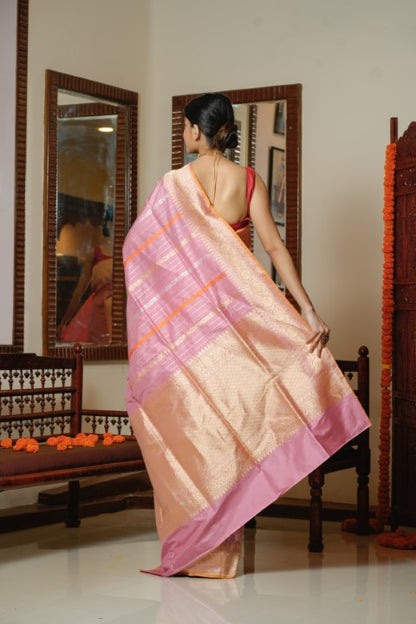 Mauve Pink Katan Pure Silk Saree - Panaya 
