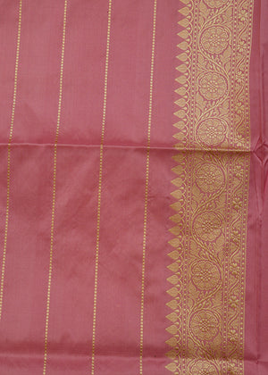 Peach Katan Silk Saree — Kadwa Stripe