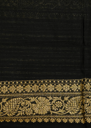 Black Cotton Banarasi Silk Saree - Kadwa Booti