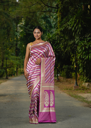 Magenta Katan Silk Saree — Kadwa Aada