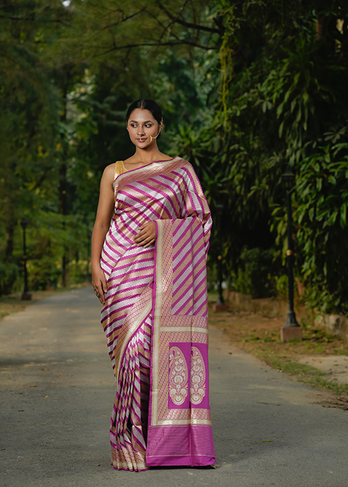 Magenta Katan Silk Saree — Kadwa Aada