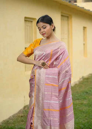 Light Pink Katan Silk Saree — Kadwa Stripe