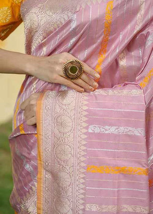 Light Pink Katan Silk Saree — Kadwa Stripe