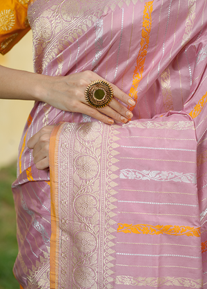 Light Pink Katan Silk Saree — Kadwa Stripe