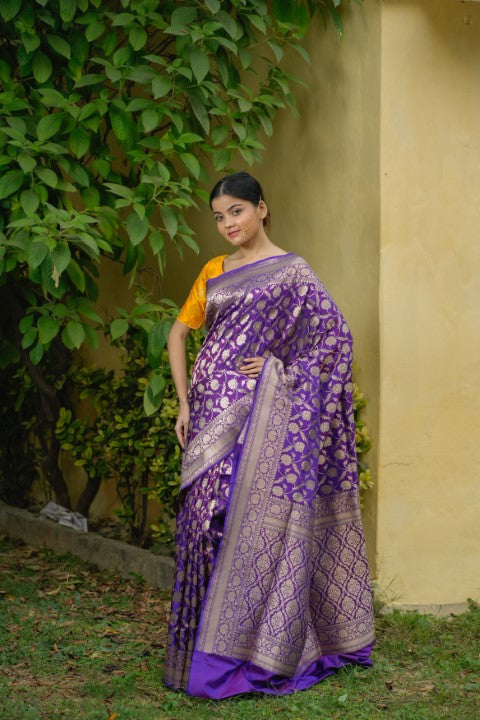 Purple Katan Pure Silk Cutwork Saree