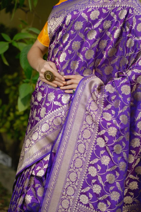 Purple Katan Pure Silk Cutwork Saree