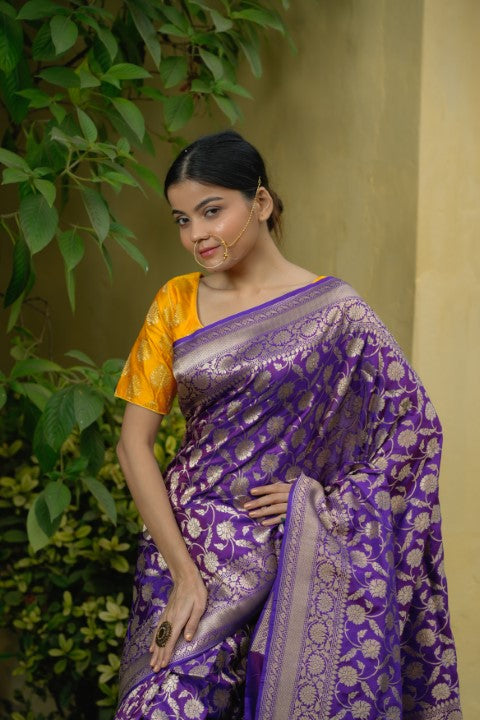 Purple Katan Pure Silk Cutwork Saree - Panaya 