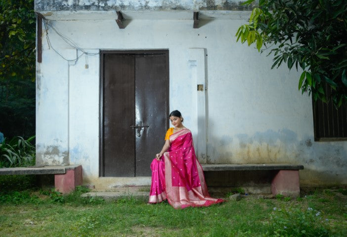 Rani Pink Katan Pure Silk Saree