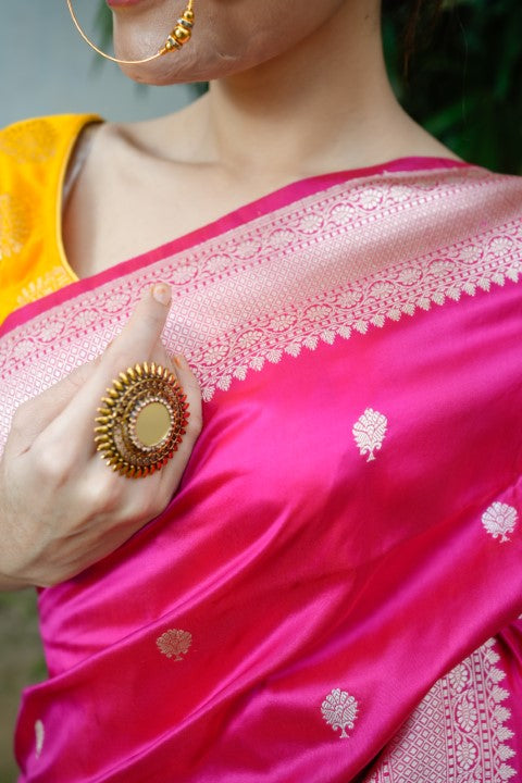 Rani Pink Katan Pure Silk Saree
