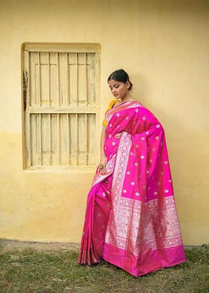 Rani Pink Katan Silk Saree — Kadwa