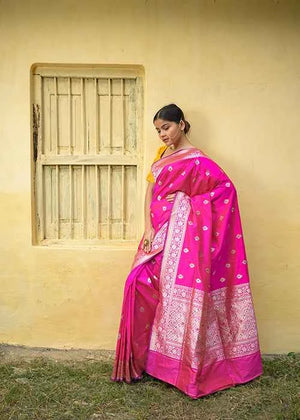 Rani Pink Katan Silk Saree — Kadwa