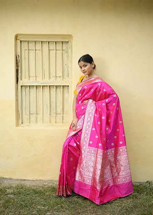 Rani Pink Katan Silk Saree — Kadwa