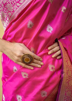 Rani Pink Katan Silk Saree — Kadwa