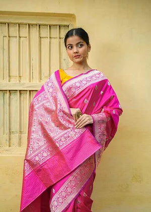 Rani Pink Katan Silk Saree — Kadwa