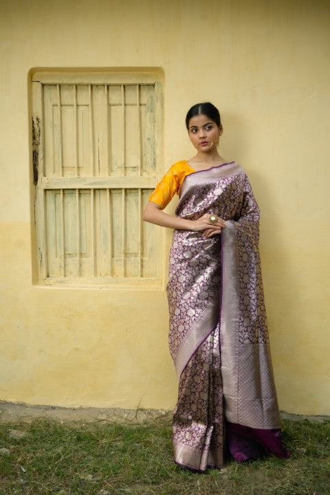 Purple brocade boatneck blouse #blouse #saree #houseofblouse #desi  #indianwear #purple #brocad… | Designer blouse patterns, New saree designs, Blouse  design models