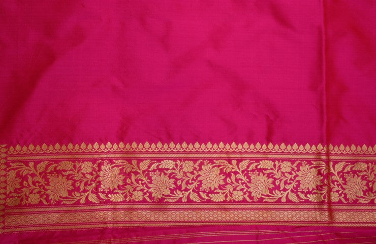 Rani Pink Katan Pure Silk Kadwa Saree