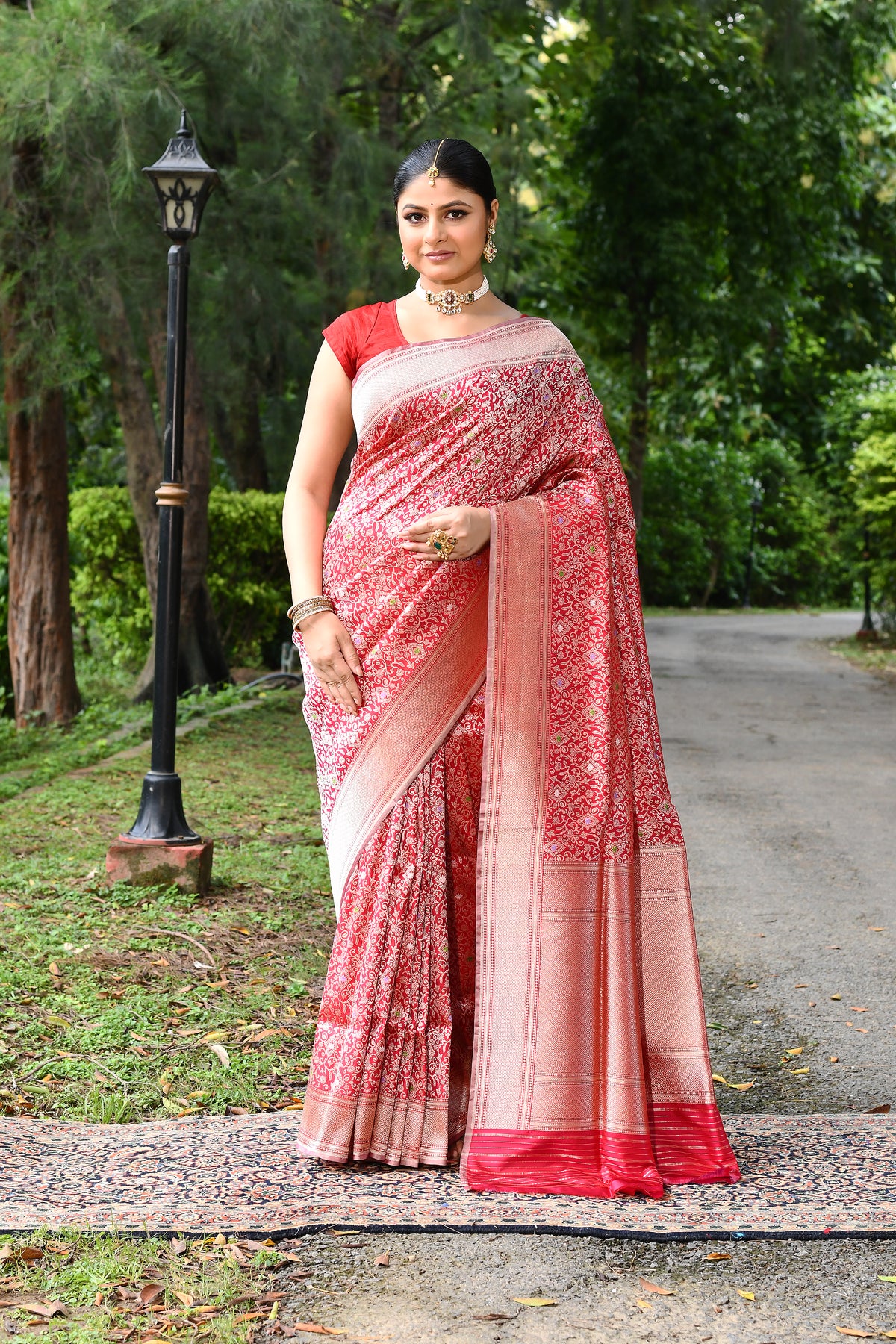 Red Katan Silk Saree — Kadwa Booti