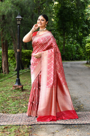 Red Katan Silk Saree — Kadwa Booti