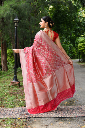 Red Katan Silk Saree — Kadwa Booti