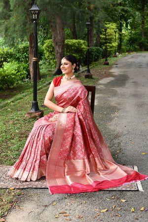 Red Katan Silk Saree — Kadwa Booti