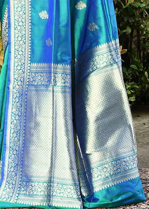 Peacock Blue Katan Silk Saree