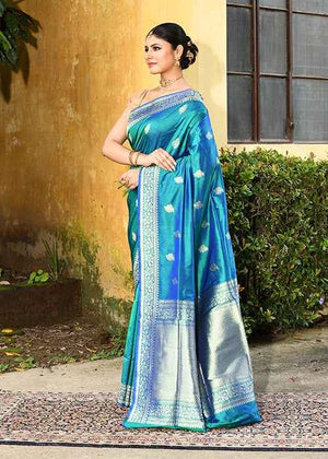 Peacock Blue Katan Silk Saree