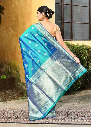 Peacock Blue Katan Silk Saree