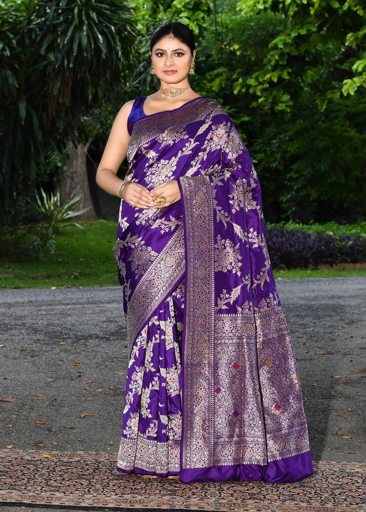 Dark Purple Katan Silk Saree — Kadwa Meena Jaal