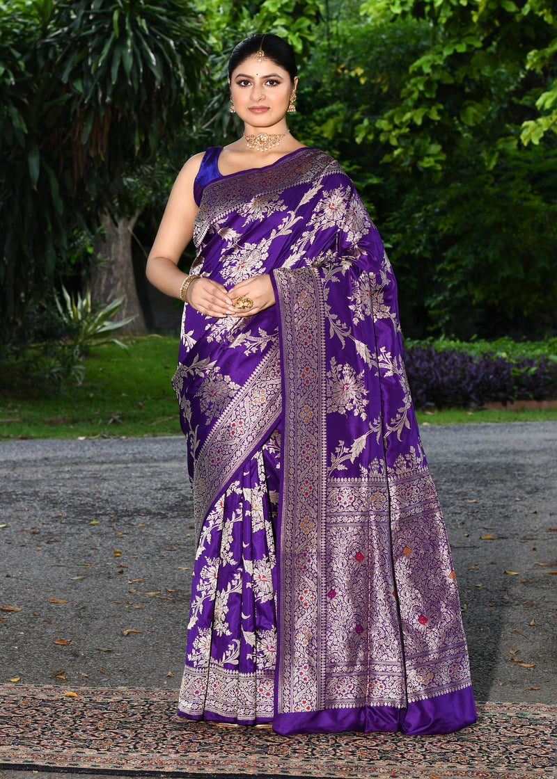 Dark Purple Katan Silk Saree — Kadwa Meena Jaal