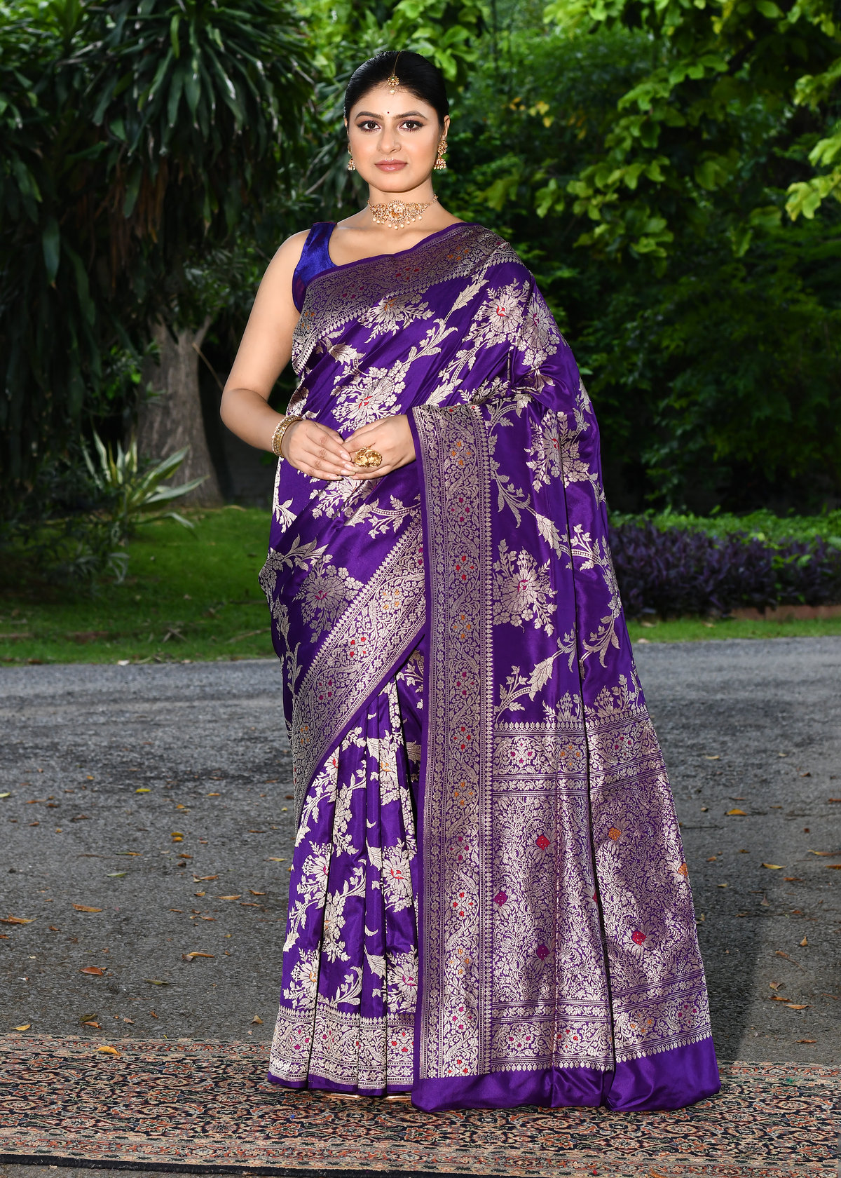 Dark Purple Katan Mulberry Silk Saree — Kadwa Meena Jaal