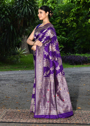 Dark Purple Katan Silk Saree — Kadwa Meena Jaal