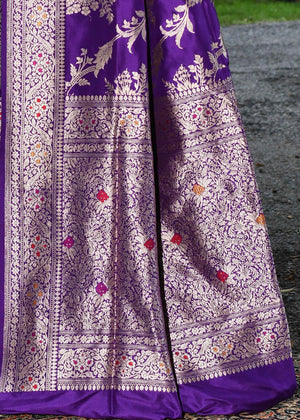 Dark Purple Katan Silk Saree — Kadwa Meena Jaal