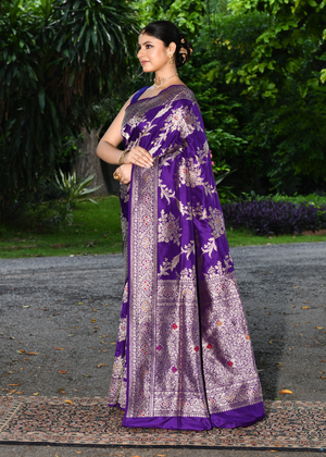 Dark Purple Katan Mulberry Silk Saree — Kadwa Meena Jaal