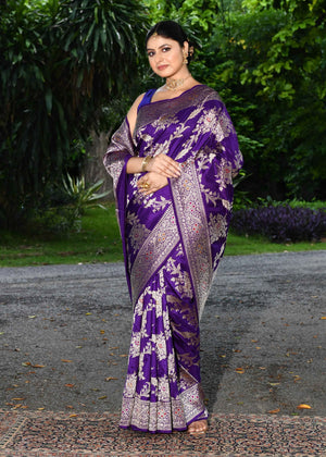 Dark Purple Katan Silk Saree — Kadwa Meena Jaal