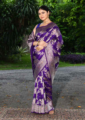 Dark Purple Katan Mulberry Silk Saree — Kadwa Meena Jaal