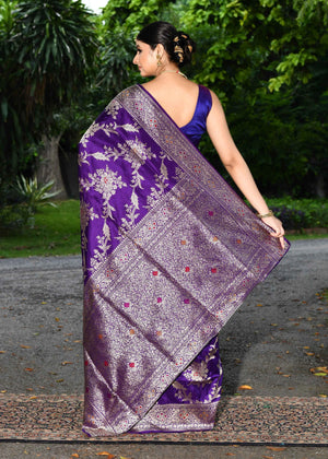 Dark Purple Katan Silk Saree — Kadwa Meena Jaal