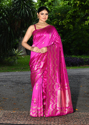 Rani Pink Katan Silk Saree — Kadwa Booti