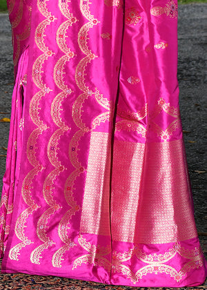 Rani Pink Katan Silk Saree — Kadwa Booti