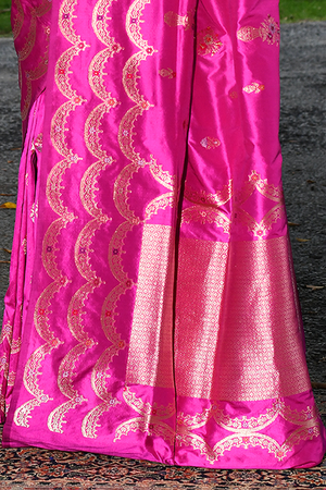 Rani Pink Katan Silk Saree — Kadwa Booti