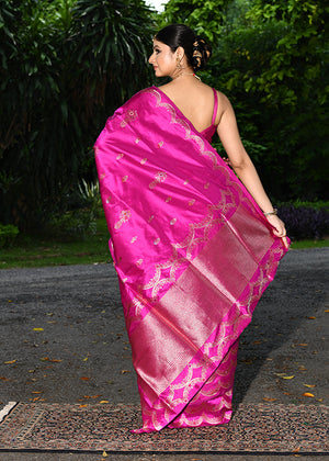 Rani Pink Katan Silk Saree — Kadwa Booti