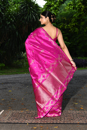 Rani Pink Katan Silk Saree — Kadwa Booti