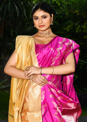 Rani Pink Katan Silk Saree — Kadwa Booti