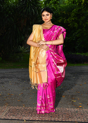 Rani Pink Katan Silk Saree — Kadwa Booti